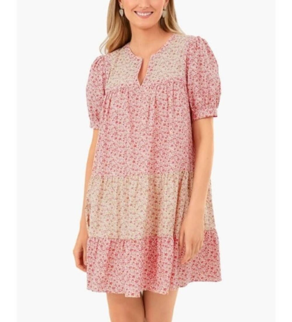 Tuckernuck Hyacinth House Floral Hana Tiered Mini Dress Puff Sleeves Size Small